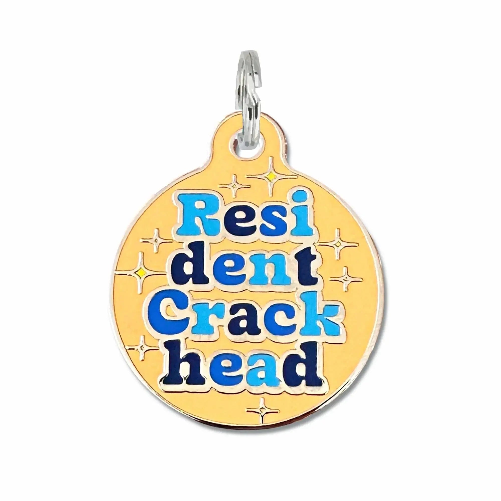 Dog ID Tag with Personalized QR Code - Resident Crackhead Engraved QR Code Orange Large 1.25"