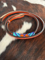 4ft Leather over & under whip with teal, purple, and orange beaded overlay.
