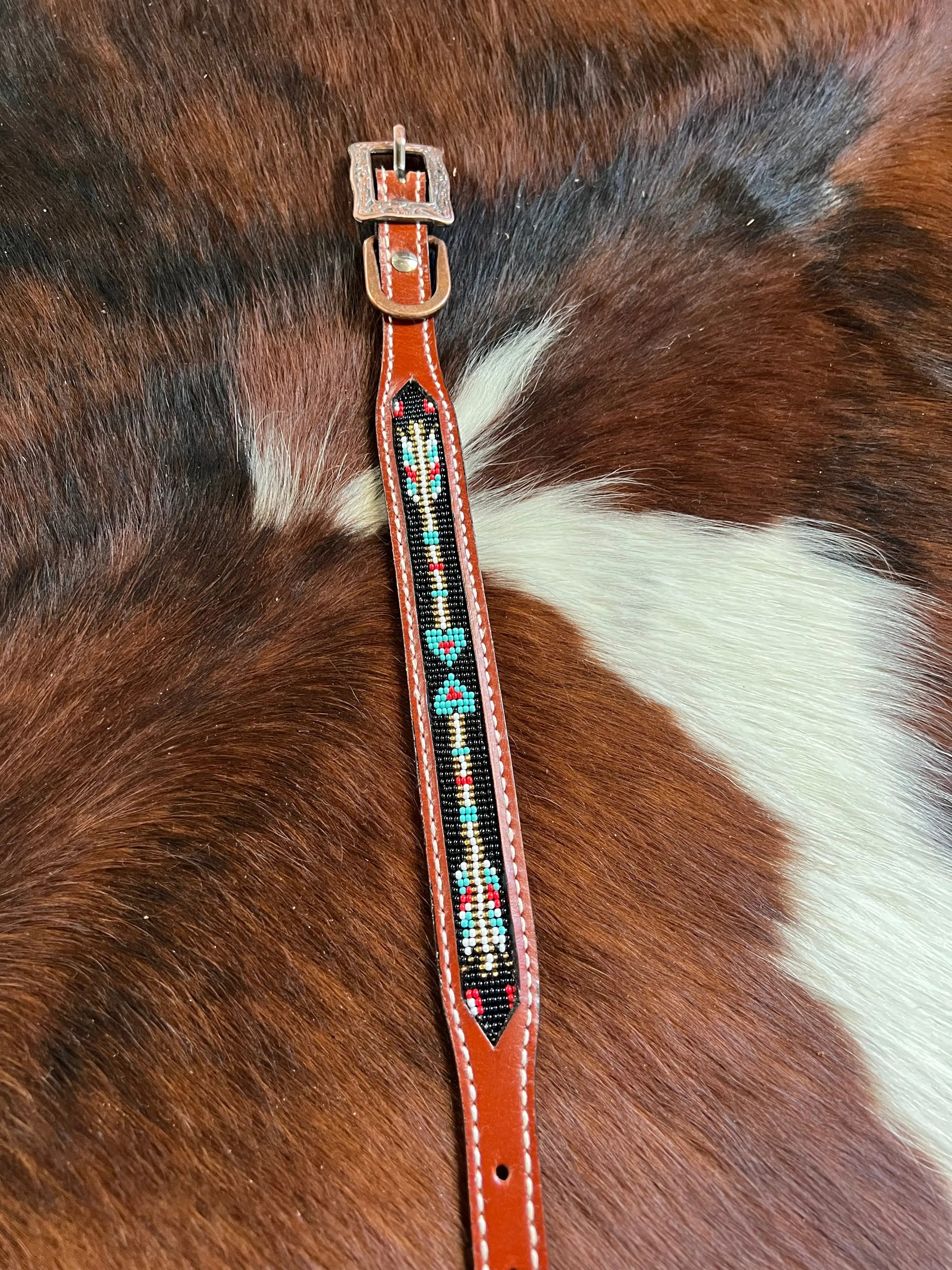 Leather Beaded Arrow Inlay Dog Collar Dog