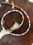 4ft Leather over & under with leather Teal Serape southwest print overlay. Horse