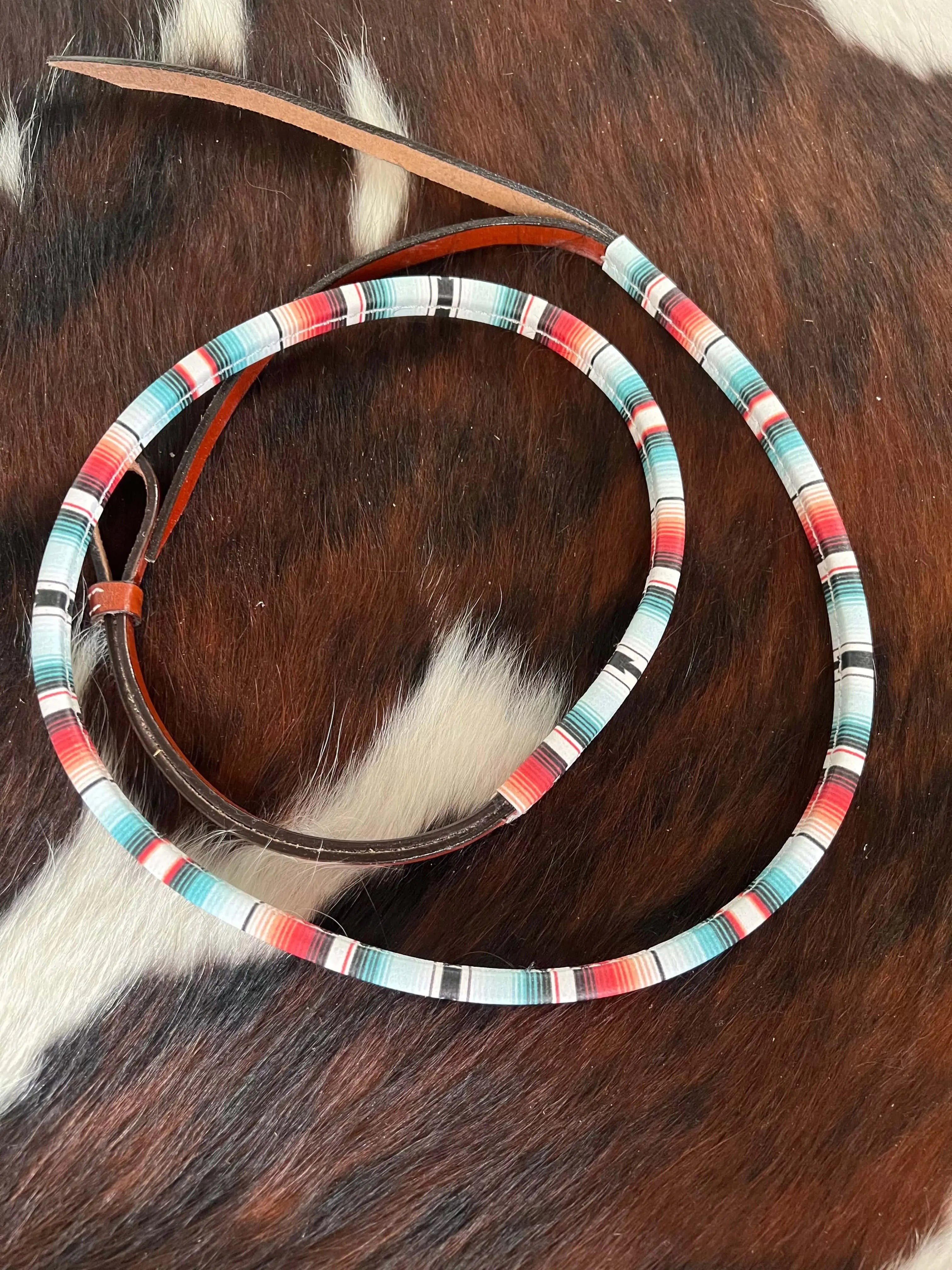 4ft Leather over & under with leather Teal Serape southwest print overlay. Horse