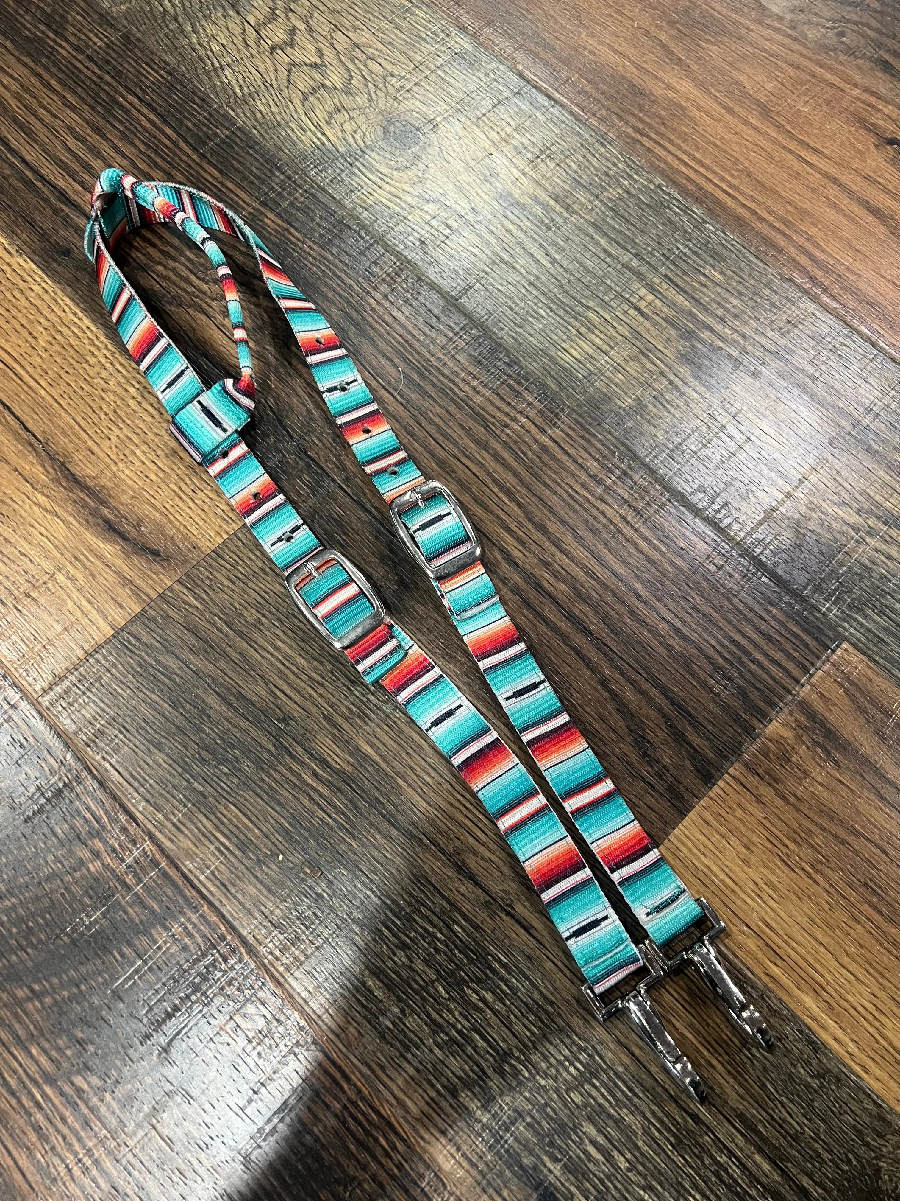 Teal Serape Nylon One Ear Headstall with Snaps