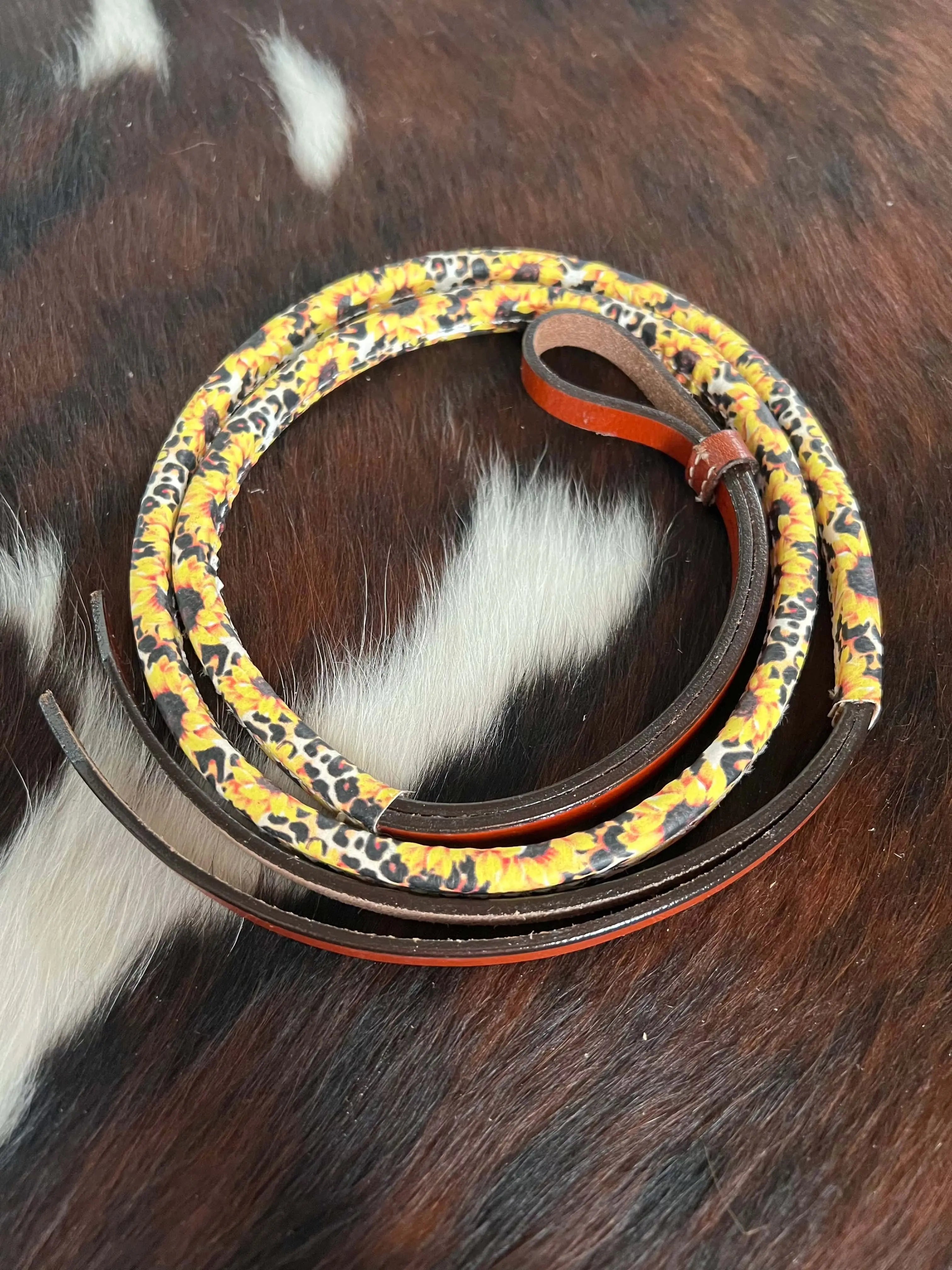 4ft Leather over & under with leather sunflower and cheetah print overlay. Horse