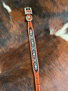 Leather Black & White Beaded Inlay Dog Collar Dog