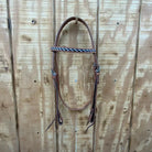 Argentina cow leather browband headstall with blue white stripe