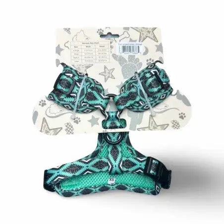 RILEY S. DOG HARNESS - TEAL LEOPARD AZTEC