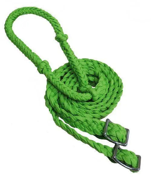 Braided Nylon Barrel Reins with Easy Grip Knots Lime Green Horse