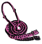 Braided Nylon Barrel Reins with Easy Grip Knots Black Pink Horse