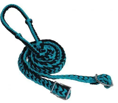 Braided Nylon Barrel Reins with Easy Grip Knots Teal Black Horse
