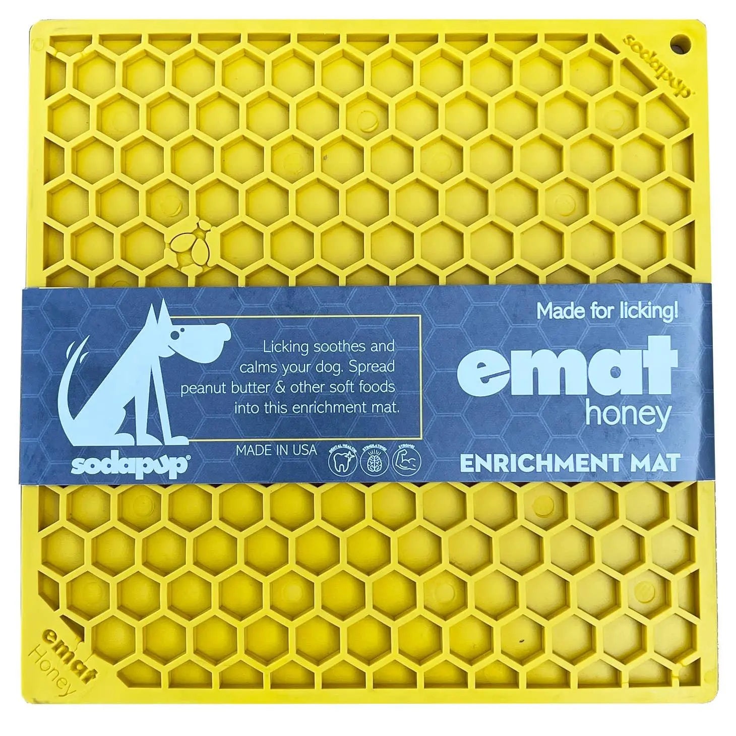 Honeycomb Design Emat Enrichment Licking Mat - Yellow - Dog