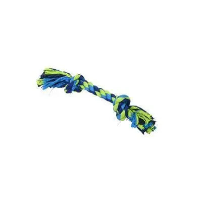 Buster Dental Rope 2-Knot dog toy, blue and green braided with frayed ends