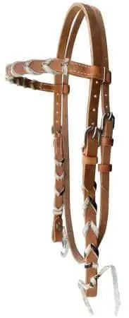 Argentina cow harness Leather browband headstall with hair on cowhide lacing. Horse