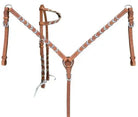 Argentina cow harness Leather one ear headstall and breast collar set with hair on cowhide lacing Horse