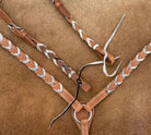 Argentina cow harness Leather one ear headstall and breast collar set with hair on cowhide lacing Horse