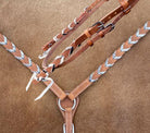 Argentina cow harness Leather browband headstall and breast collar set with hair on cowhide lacing. Horse