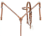 Argentina cow harness Leather browband headstall and breast collar set with hair on cowhide lacing. Horse