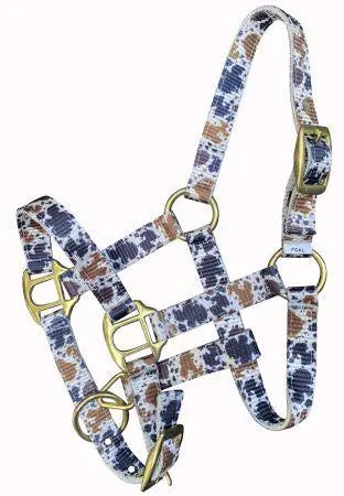 Premium nylon Cowhide Print halter with brass hardware - Mini / Foal Size Horse Tack