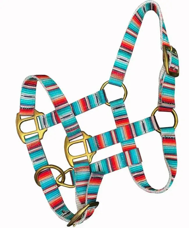 Foal/Mini Premium nylon Teal Serape Print halter with brass hardware Horse