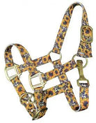 Premium sunflower cheetah print pony halter with brass hardware