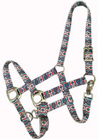 Premium Nylon Horse Sized Halter with Teal/Orange Southwest Print Horse