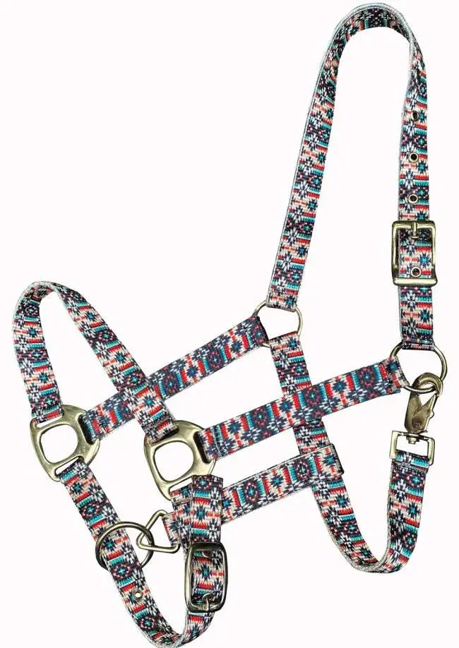 Premium Nylon Horse Sized Halter with Teal/Orange Southwest Print Horse