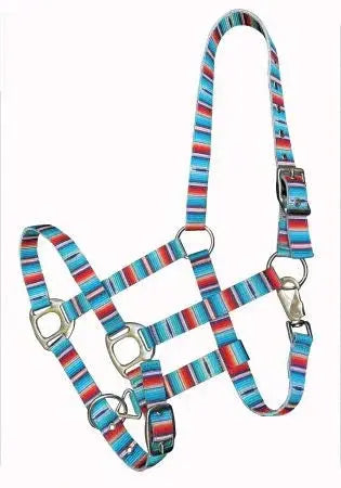 Premium Nylon Teal serape print halter with Silver hardware Horse Tack