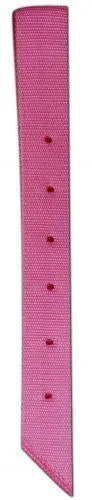 Back of 18’’ x 1.75’’ premium nylon off billet with pink woven strap and dark holes