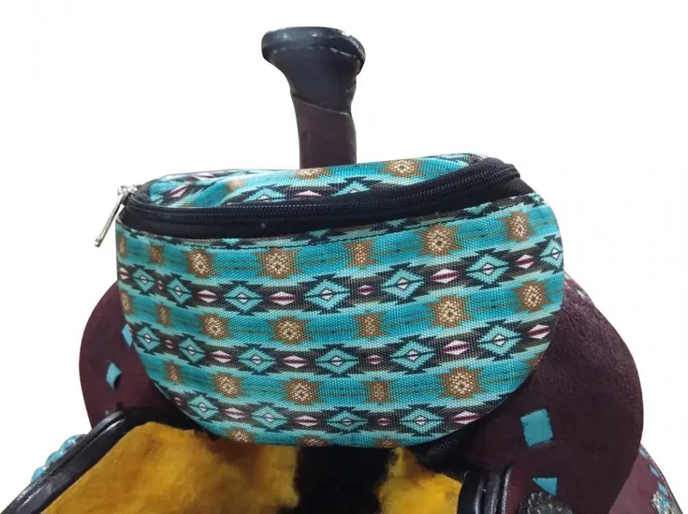 Teal Southwest Design Print Insulated Nylon Saddle Pouch Horse