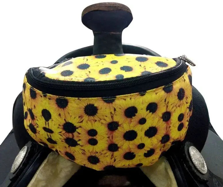 Sunflower Print Insulated Nylon Saddle Pouch Horse