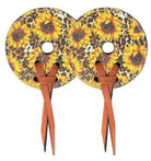 Leather sunflower and leopard print circular tie-backs with brown straps