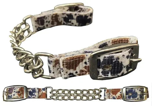 Cow print Fully adjustable double end chain nylon curb chain Horse