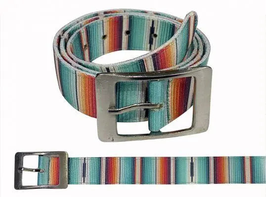 Teal Serape Nylon Belt with pre punched holes. Belts