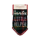 Santa’s Little Helper dog bandana in green red plaid with embroidered text