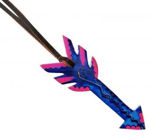 6.5" hand painted tie on saddle arrow. Pink and blue Horse