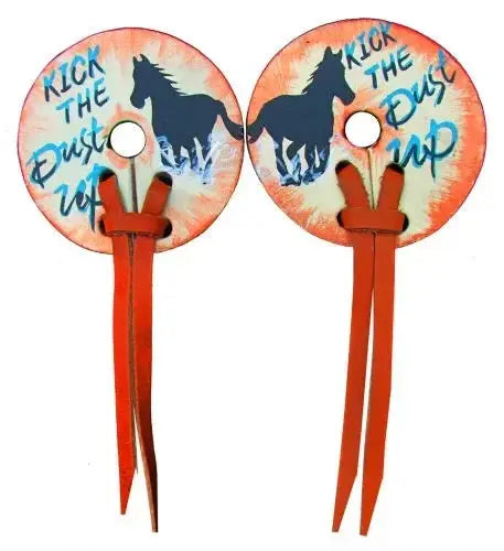 Distressed Running Horse leather bit guards with " Kick the Dust Up" Horse Tack