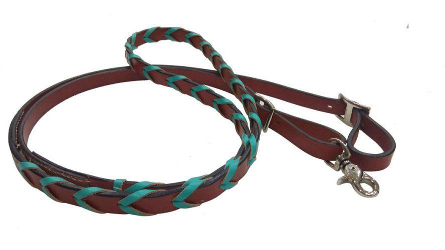 8ft leather braided rein with colored lacing - KP Pet Supply
