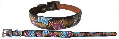Genuine leather dog collar with red, white, and blue stars Dog