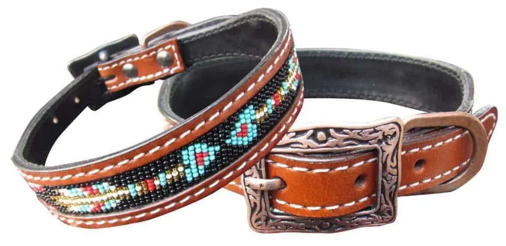 Leather Beaded Arrow Inlay Dog Collar Dog