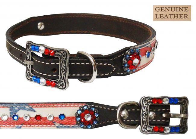 Leather Dog Collar With Stars and Stripes - KP Pet Supply