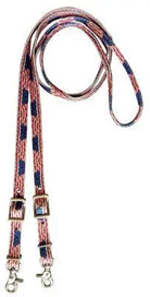 3/4’’ x 8ft American flag nylon contest rein with braided pink blue white pattern and brass hardware