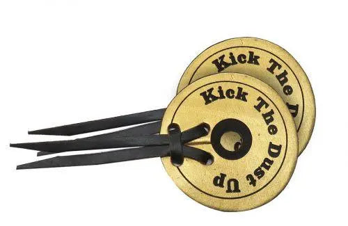 Metallic gold leather bit guards with " Kick the Dust Up" Horse Tack