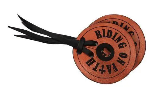 Metallic copper leather bit guards with " Riding on Faith" Horse Tack