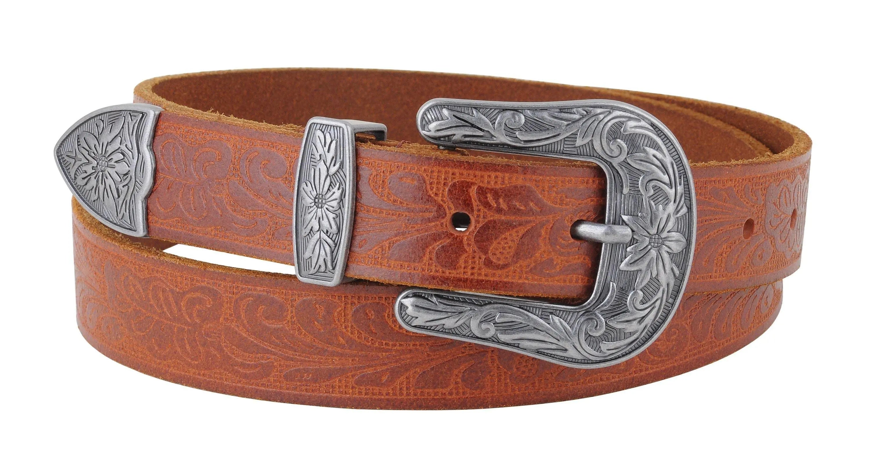 Western Tooled VintageBuckle Leather Belt Belts