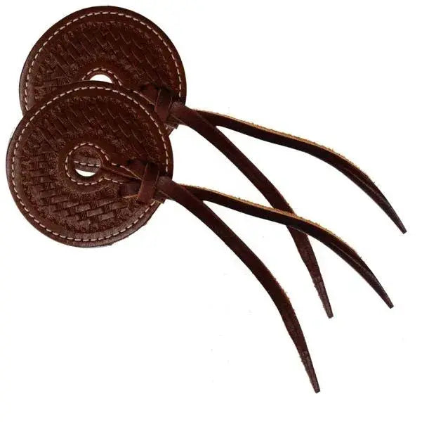 Basket tooled 3" wide leather bit guard with leather strap closure Horse Tack