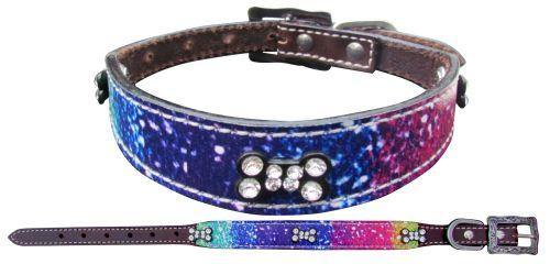 Leather Dog Collar with a Distressed Rainbow Print Overlay - KP Pet Supply
