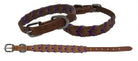 Brown and purple braided genuine leather dog collar with silver buckle