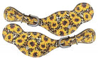 Sunflower cheetah print leather spur straps with silver buckles