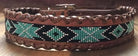 Genuine leather dog collar with teal, white, and black southwest beaded inlay design, a leather wrapped edge Dog