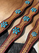 Western Basket Stamped Leather Turquoise Concho Dog Collar Dog