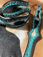 Western Hair On Cowhide Scalloped Turquoise Dog Collar Dog